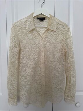 Lana Erica Vintage Sheer Lace Cream Blouse Size S Bridal Feminie Fairycore